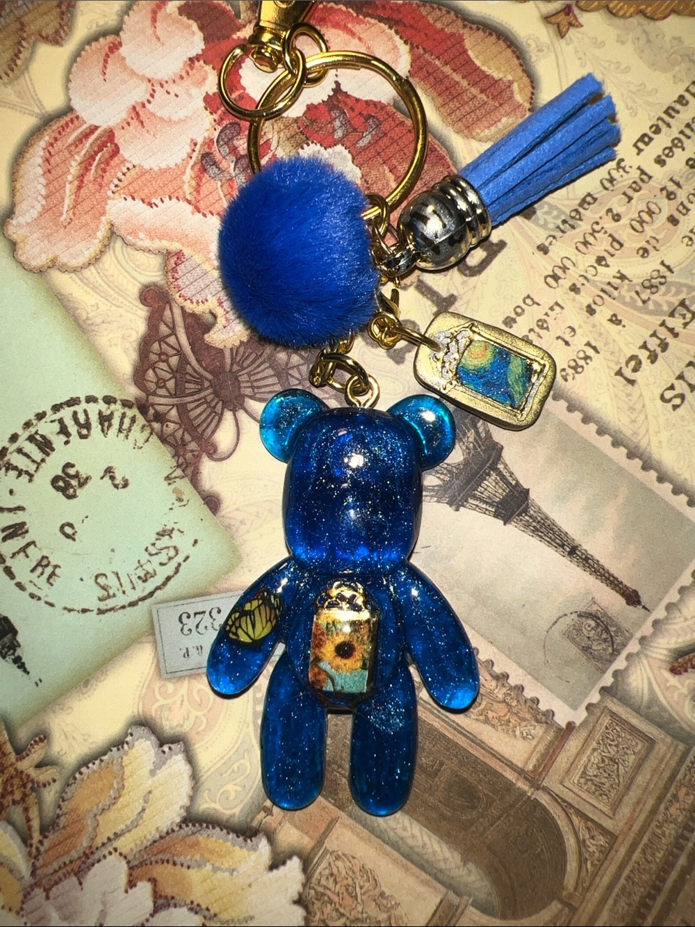 Blue Bear Keychain, backpack or Bag Charm.